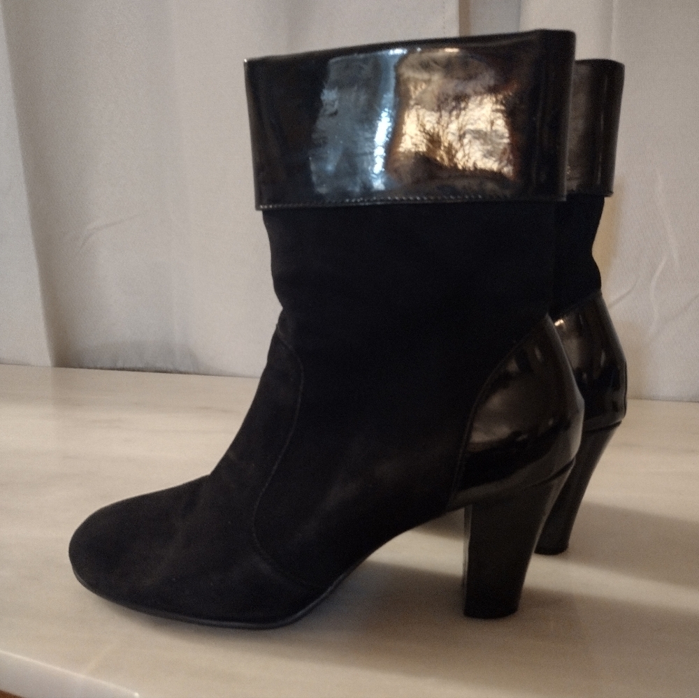 Stylish Suede and Patent Leather Booties